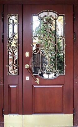 полуторная стальная дверь с зеркальным стеклом, отделка — массив дерева-ДВ-659