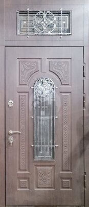 Дверь с верхней вставкой в дом, со стеклом и ковкой, МДФ-ДВ-1633