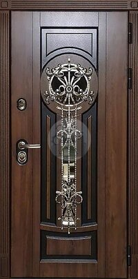 Металлическая дверь, отделка винорит, со стеклопакетом и ковкой-ДВ-409
